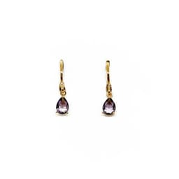 Aros Argollas Gota Circon Morado Enchapado Oro 18K Dorado TALLA UNICA