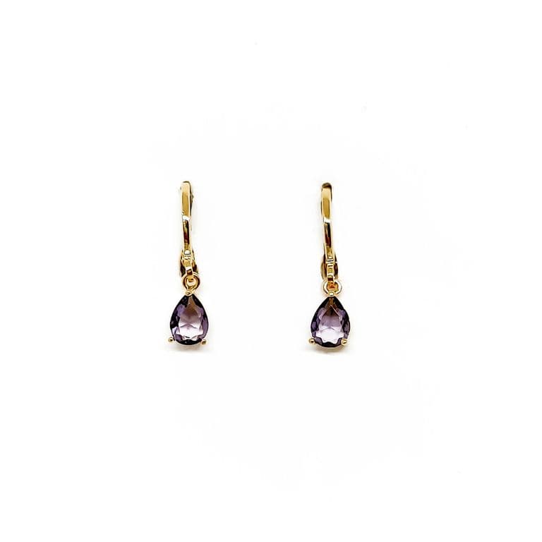 Aros Argollas Gota Circon Morado Enchapado Oro 18K Dorado TALLA UNICA