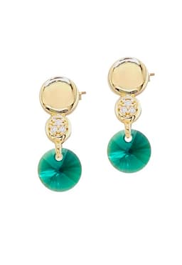 Aros Punto De Luz Gold 24K creado con cristales de Swarovski Emerald Verde TALLA UNICA