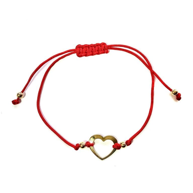 Pulsera Corazon Calado Enchapado Oro 18K Cordon Rojo Rojo TALLA UNICA