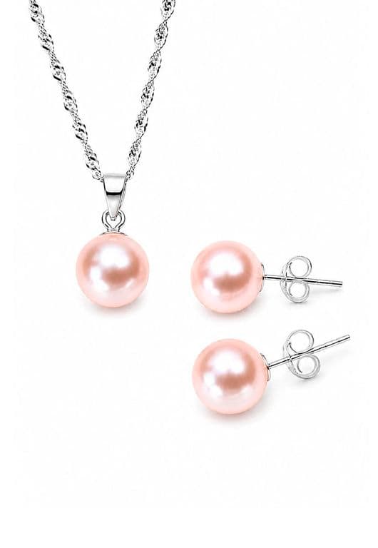 Conjunto Viena Plata 925 creado con Perlas de Swarovski Peach Damasco 1