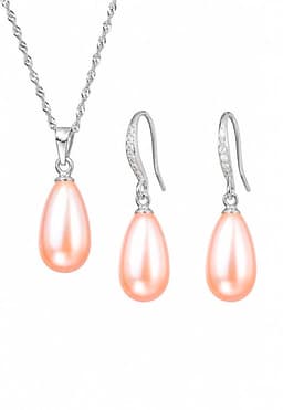 Aros Conjunto Moscu Plata 925 creado con perla de Swarovski Peach Damasco TALLA UNICA