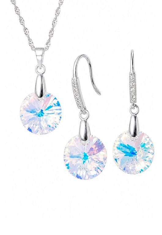 Conjunto Madrid Plata 925 creado con cristales de Swarovski Aurora Boreal Blanco TALLA UNICA