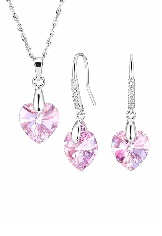 Conjunto Romance Plata 925 creado con cristales de Swarovski Light Rose Rosa TALLA UNICA