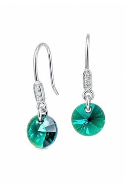 Aros Punto De Luz Circon Plata 925 creado con cristales de Swarovski Emerald Verde TALLA UNICA
