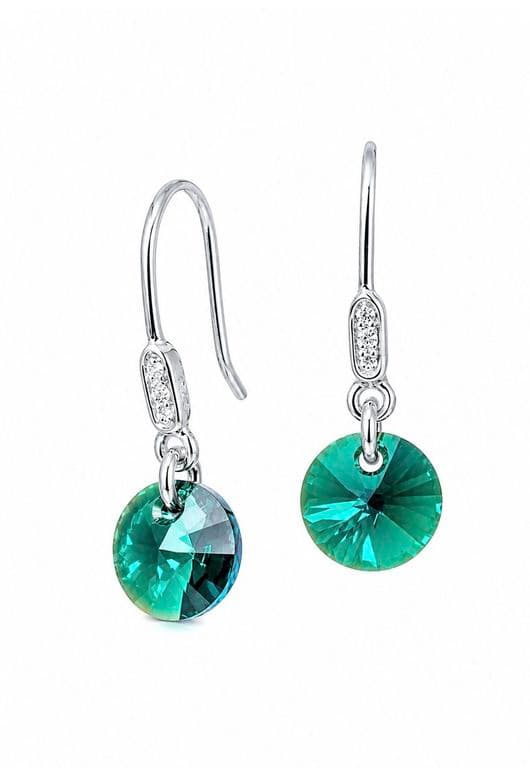 Aros Punto De Luz Circon Plata 925 creado con cristales de Swarovski Emerald Verde TALLA UNICA