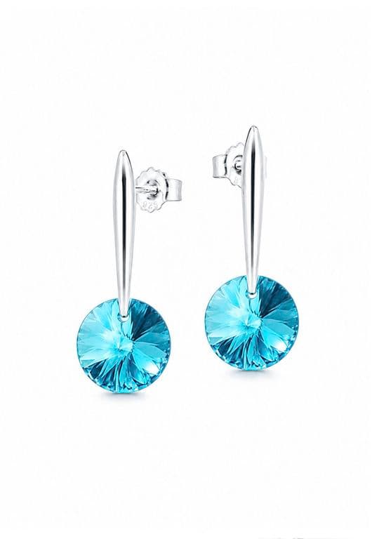 Aros Punto De Luz Plata 925 creado con cristales de Swarovski Turquesa Aguamarina TALLA UNICA