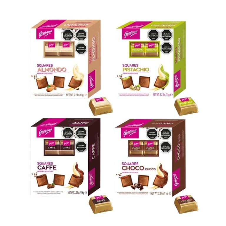 Pack 4 cajas bombones 1kg Pist+cafe+Almen+Choco