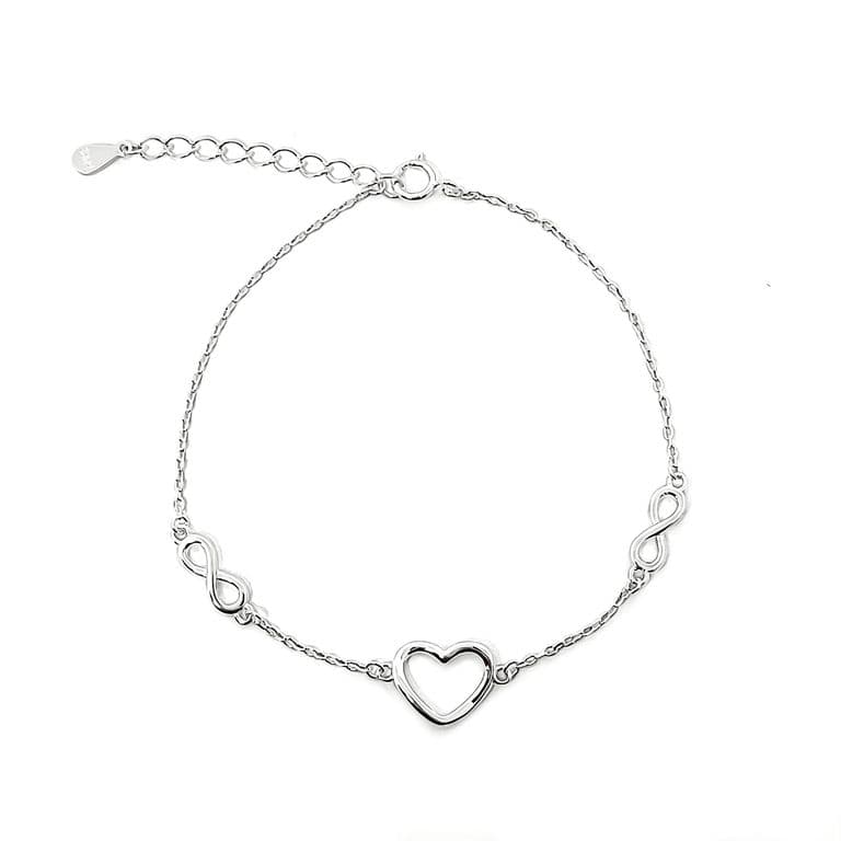 Pulsera Corazon Infinito Plata Fina 925 Plateado TALLA UNICA