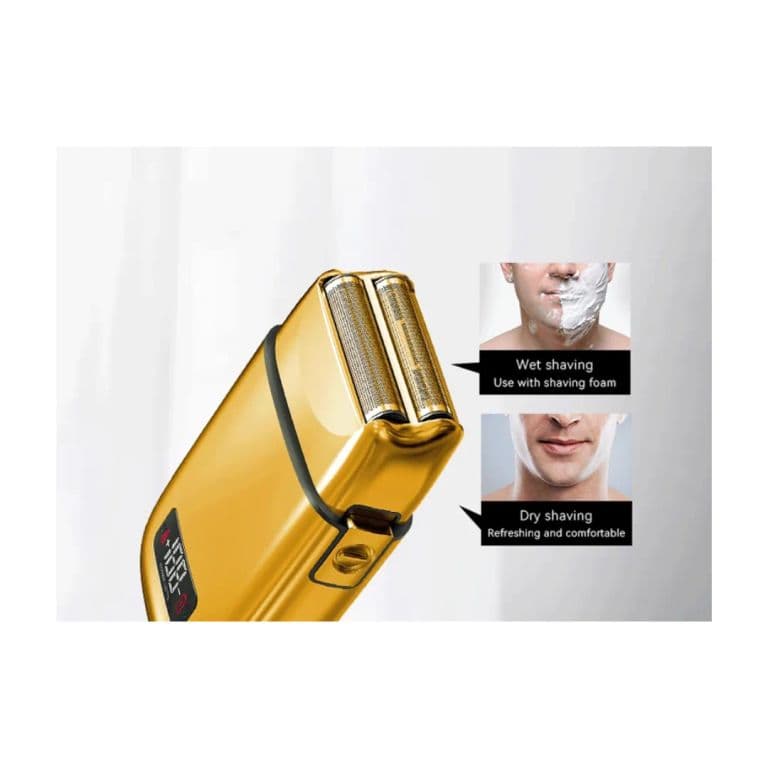 SHAVER MAQUINA DE AFEITAR PROFESIONAL INALAMBRICA USB CARCASA METALICA DORADA