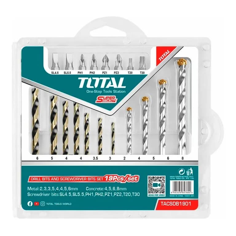 Juego Brocas Y Puntas P/ Atornillador Taladro 19 Pcs