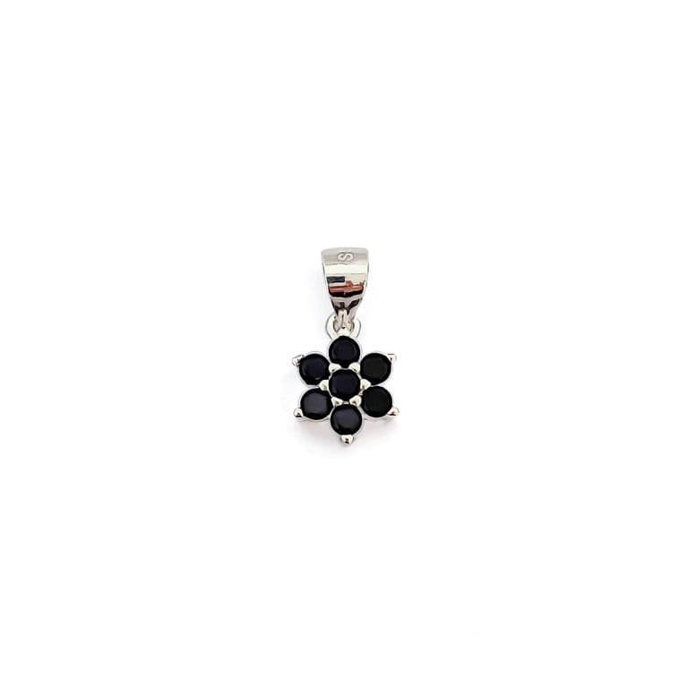 Colgante Flor Circon Negro Plata Fina 925 Plateado TALLA UNICA