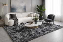Alfombra Peluda 200cm x 240cm Gris Oscuro Jaspeado