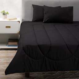 Plumon Negro Gris 2 Plazas + Pack Almohadas Negra