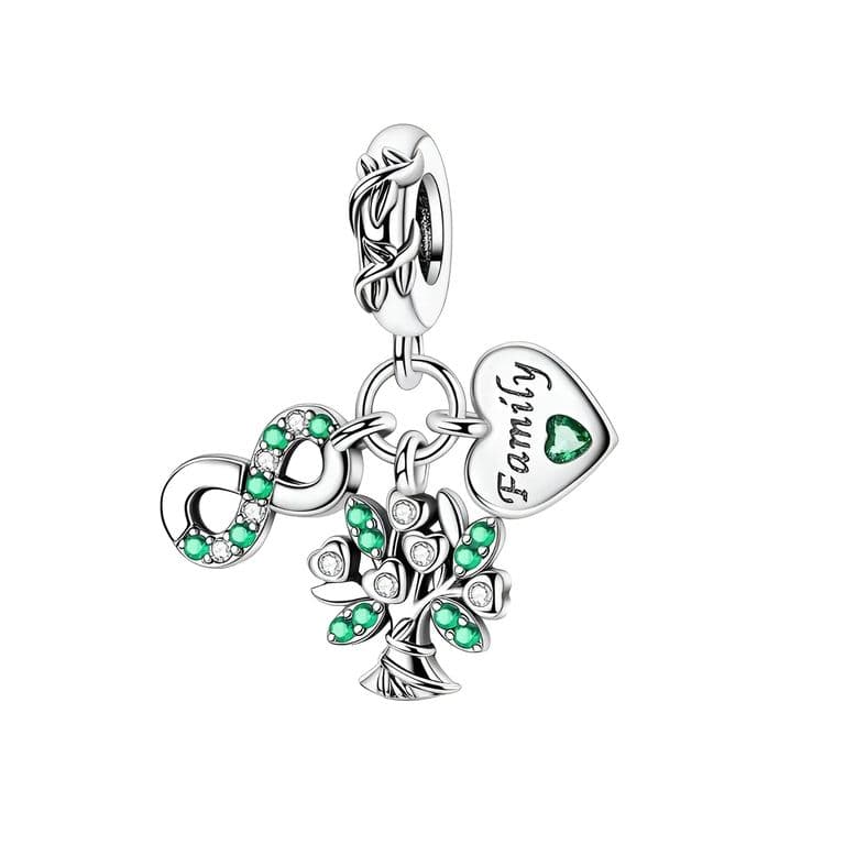 Charm Arbol de Vida con Circones Verdes en Plata Fina 925 Plateado TALLA UNICA