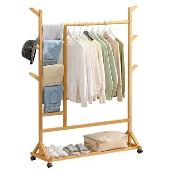 Perchero 100 Cm Bamboo Claro Con Ruedas Organizador