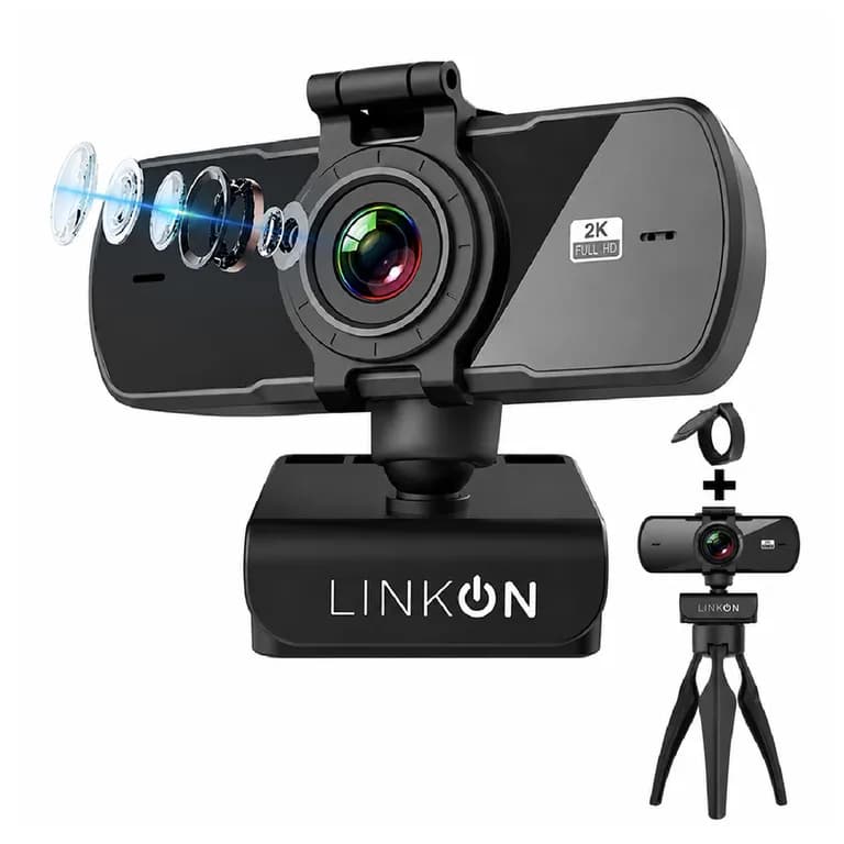 Webcam Camara Web 2k 1440p Usb Microfono Tripode Cubre Lente