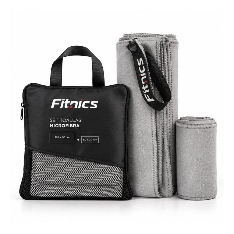 Toalla De Viaje Microfibra Set X2 120x60 + 80x30 + Estuche Violeta - Gris