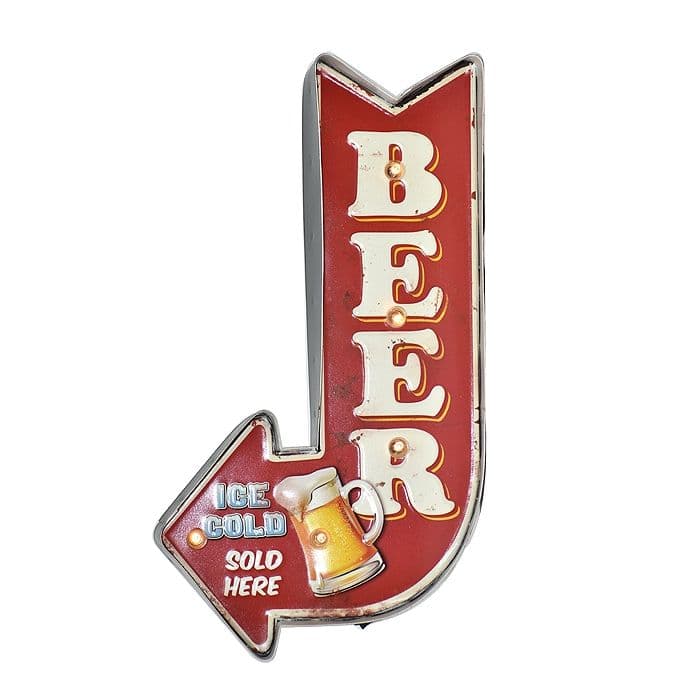 LETRERO VINTAGE LED BEER ICE COLD (22 x 5 x 42 cms.)