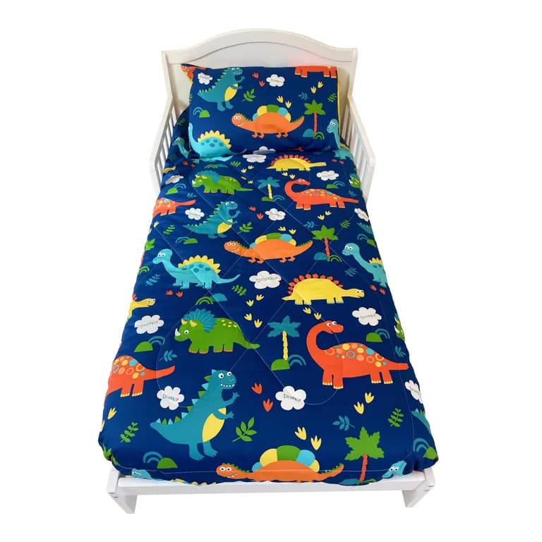 SET ROPA PARA CAMA DE TRANSICION DINO 100% ALGODON DE 4 PIEZAS