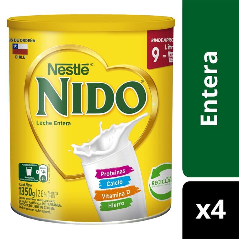 Leche En Polvo Nido Entera Tarro 1350g Pack X4