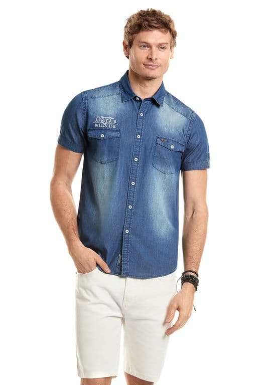Camisa Denim Patch Fj Azul Azul S