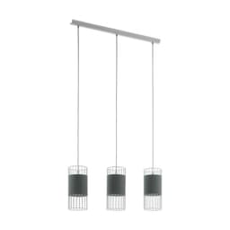 Lampara Colgante Norumbega 3 Focos 60W Acero Blanco y Textil Gris