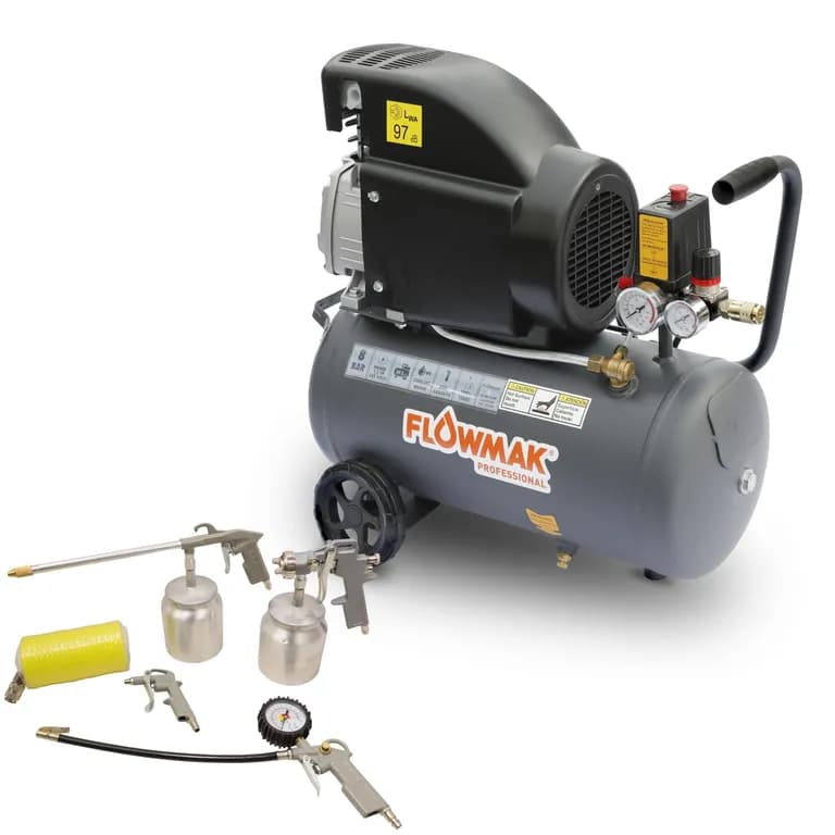 Combo Compresor de Aire 24 Litros 1.5HP 8 Bar Mas Kit Accesorios