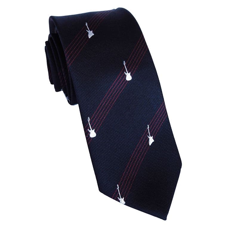 Corbata hombre de seda tejida Guitarras Azul Marino TALLA UNICA