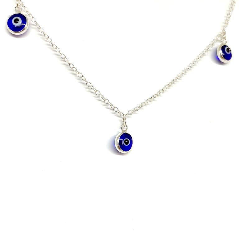 Collar Asya 5 Ojo Turco Plata Fina 925 Plateado TALLA UNICA