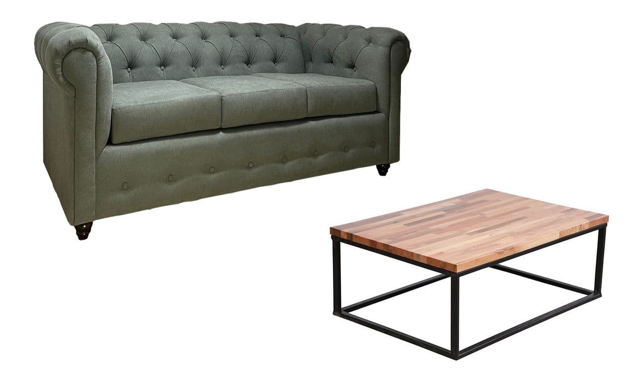 Sofa Chester 200 Gris + M. centro Industrial