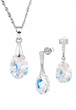 Conjunto Encanto Plata 925 creado con cristales de Swarovski Aurora Boreal Blanco TALLA UNICA