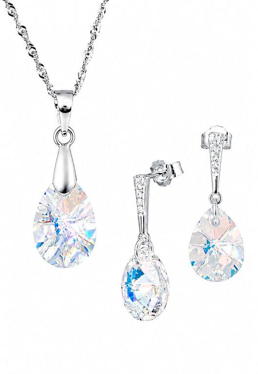Conjunto Encanto Plata 925 creado con cristales de Swarovski Aurora Boreal Blanco TALLA UNICA