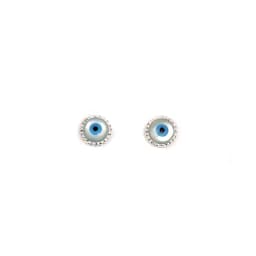 Aros Ojos Turcos Nacar Strass 10mm Plata Fina 925 Plateado TALLA UNICA