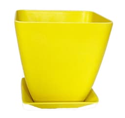 SET MACETA BIODEGRADABLE CON PLATO CUADRADO AMARILLO.