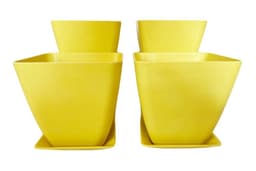 SET DE 4 MACETAS BIODEGRADABLES CON PLATO CUADRADO AMARILLO