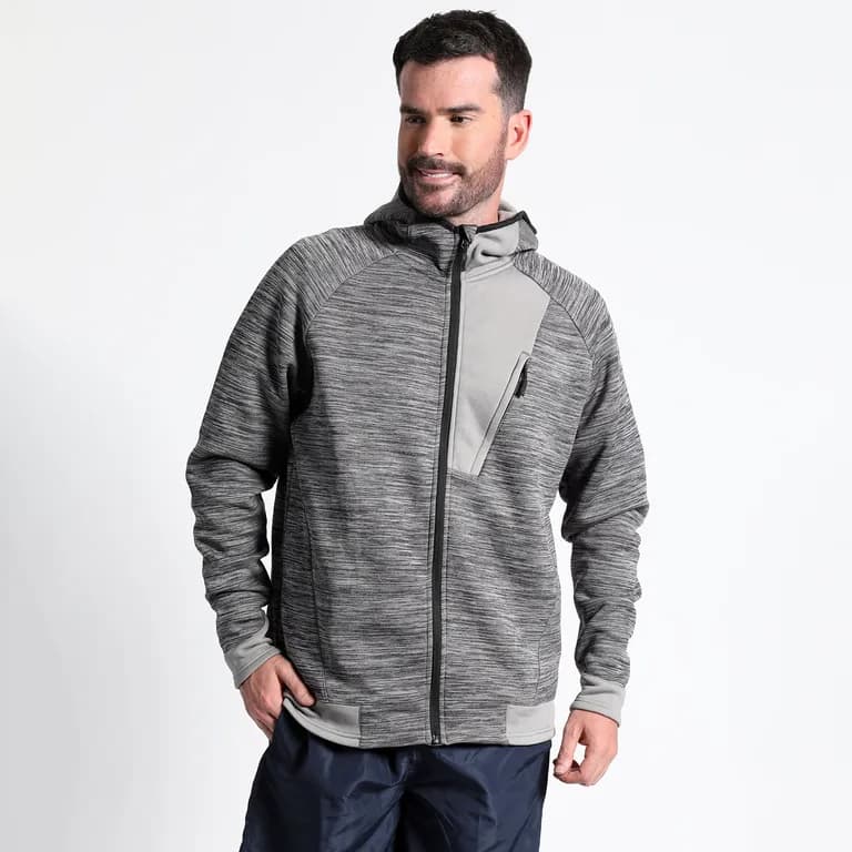 Poleron Full Zipper Cuello Alto Con Capucha Gris Oscuro S