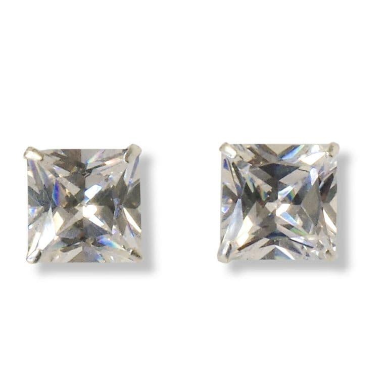 Aros Circon Cuadrado Blanco Plata Fina 925 Blanco 8