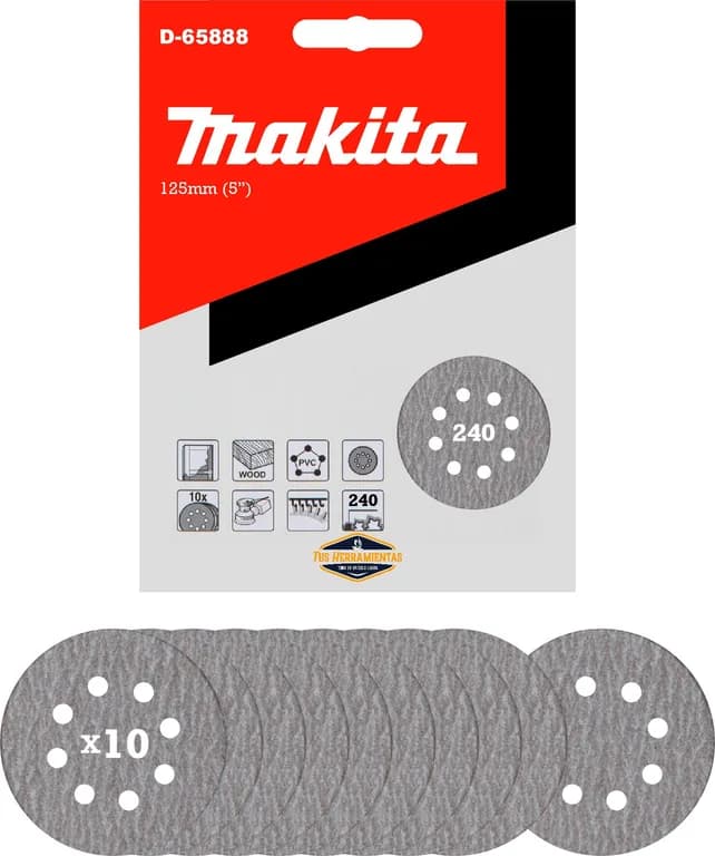 10 Discos Lija Velcro 125mm (5'') Grano 240 D-65888