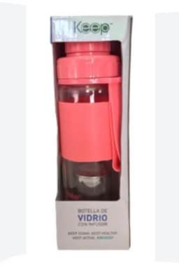 BOTELLA VIDRIO CON INFUSOR ROSADO