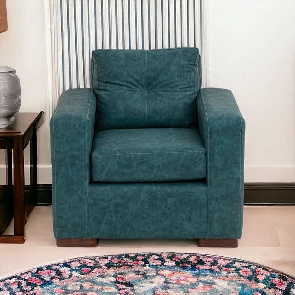 Sofa Franco 1 Cuerpo Cuero Auris Azul Petroleo