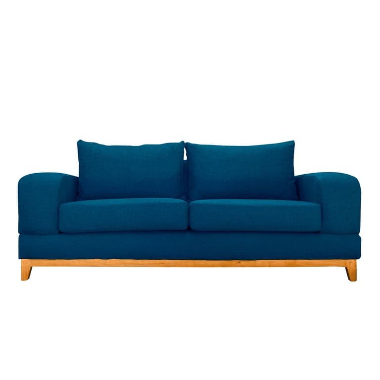 SOFA BASALTO CHENILLE TIPO LINO AZUL 3 CUERPOS