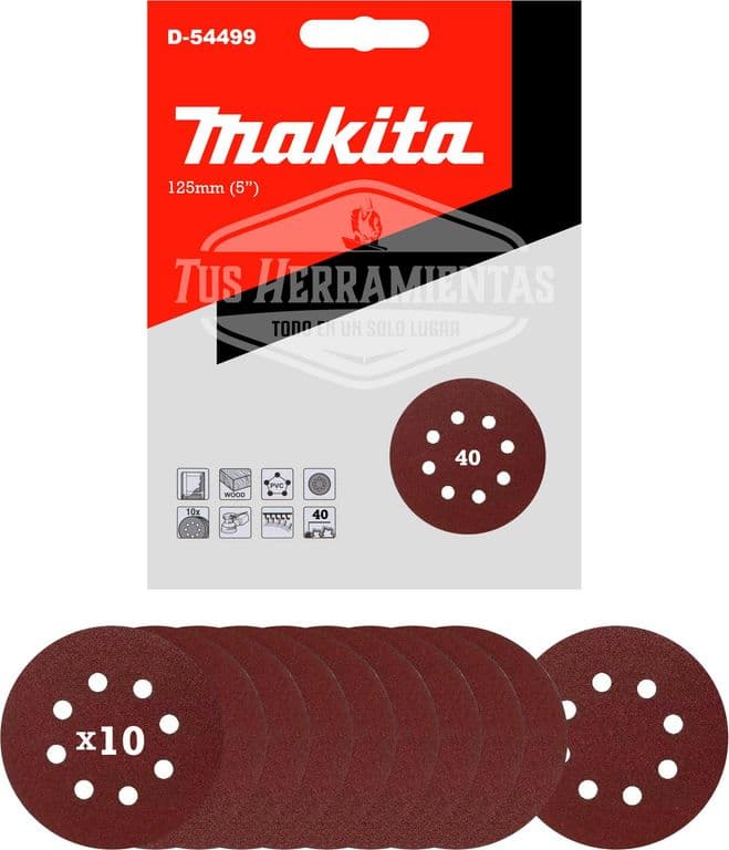 10 Discos Lija Con Velcro 125mm (5) Grano 40 D-54499
