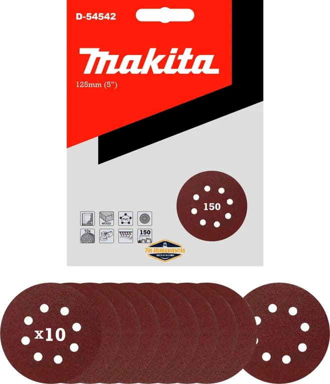 10 Discos Lija Con Velcro 125mm (5) Grano 150 D-54542