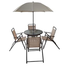 Juego De Terraza Jardin Set 6 Piezas Con Quitasol - Beige