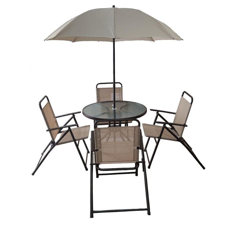 Juego De Terraza Jardin Set 6 Piezas Con Quitasol - Beige