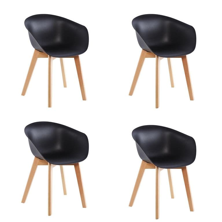 Pack x4 Sillas de Comedor con Apoyabrazos Tulip Negra - Negro