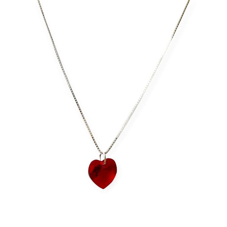 Collar Corazon Cristal Rojo Plata Fina 925 Plateado TALLA UNICA