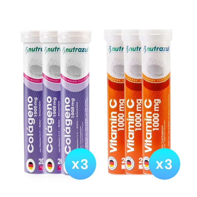 Colageno Marino Hidrolizado 1000 mg (3) + Vitamina C 1000 mg (3)- Pack 6 u.