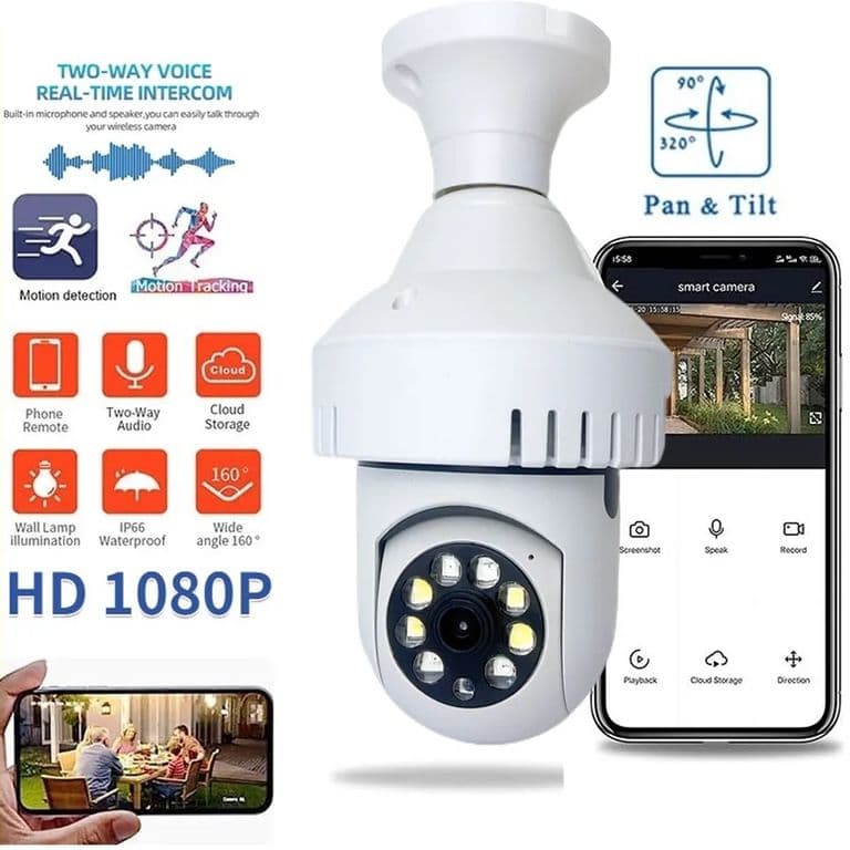 Camara IP WIFI 360 Ampolleta motorizada Full HD Detector de Humo Alarma Deteccion Movimiento